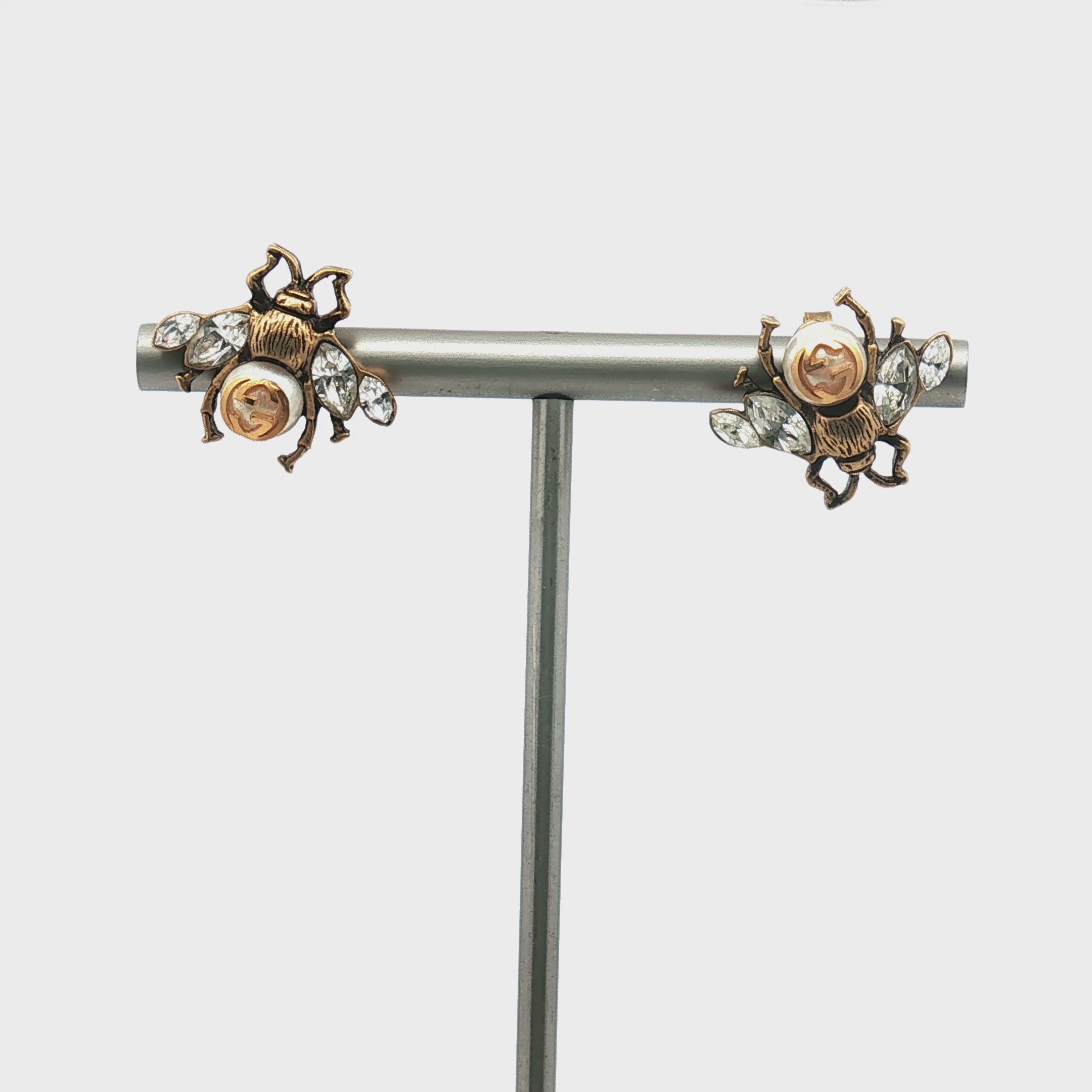 Load video: Gucci Bee Crystal Earrings