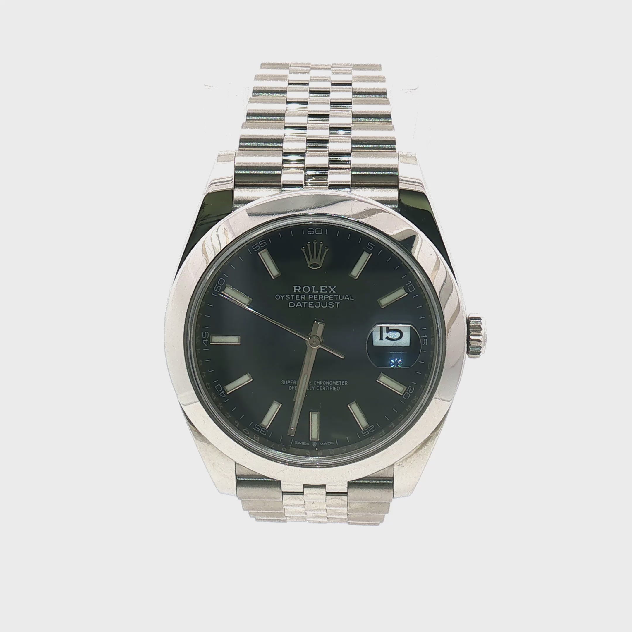 Load video: Rolex Datejust Dark Blue Dial Smooth Bezel 41mm
