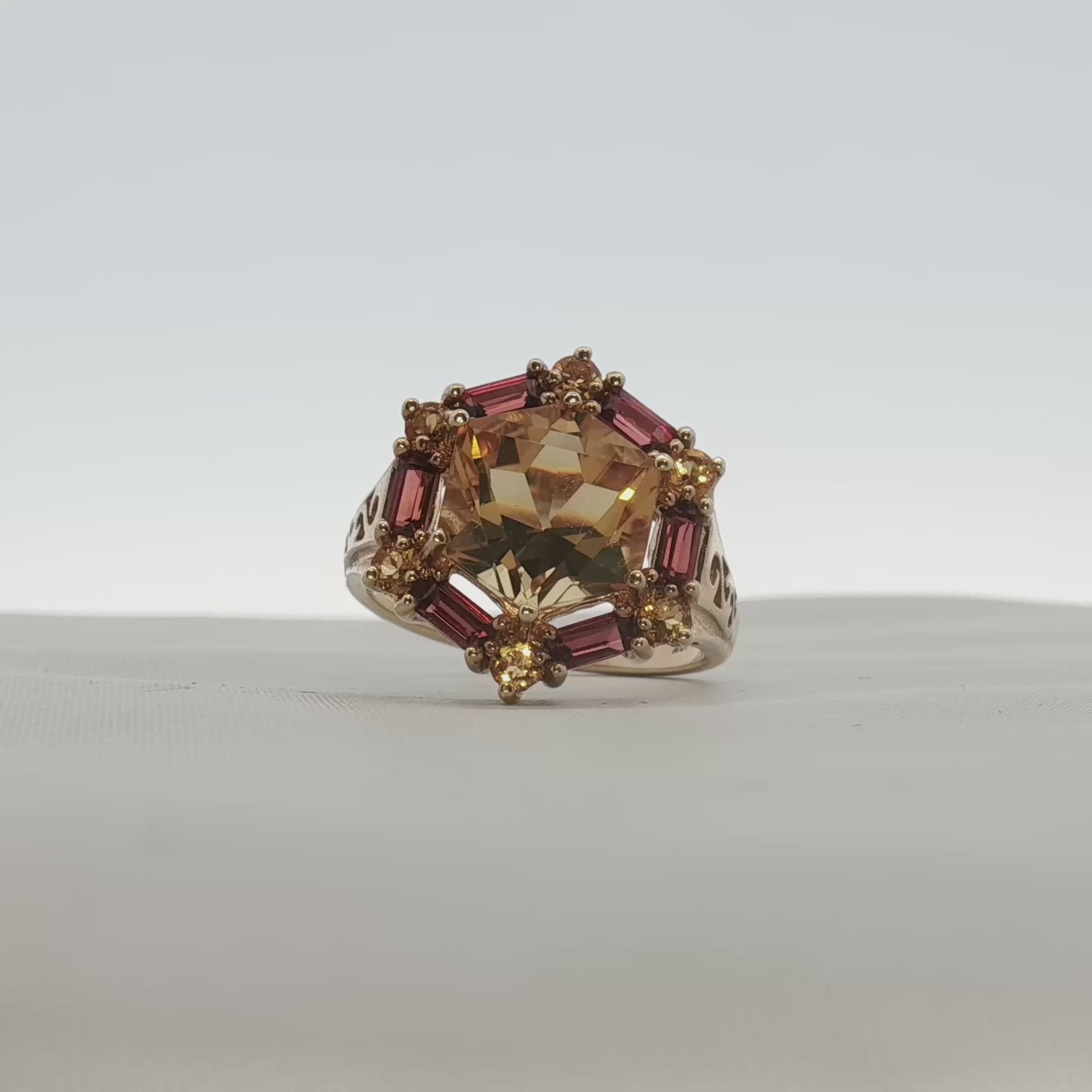 Load video: 10K Yellow Gold Citrine &amp; Accent Stone Ring
