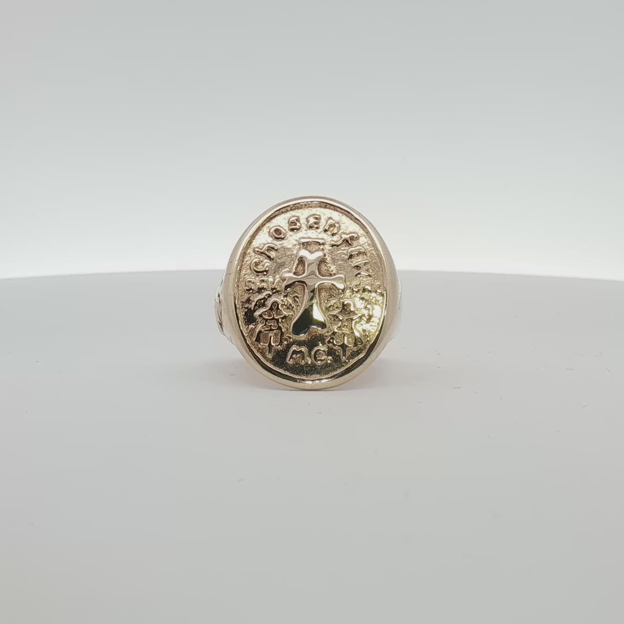 Load video: 14K Yellow Gold Cross Coin Ring