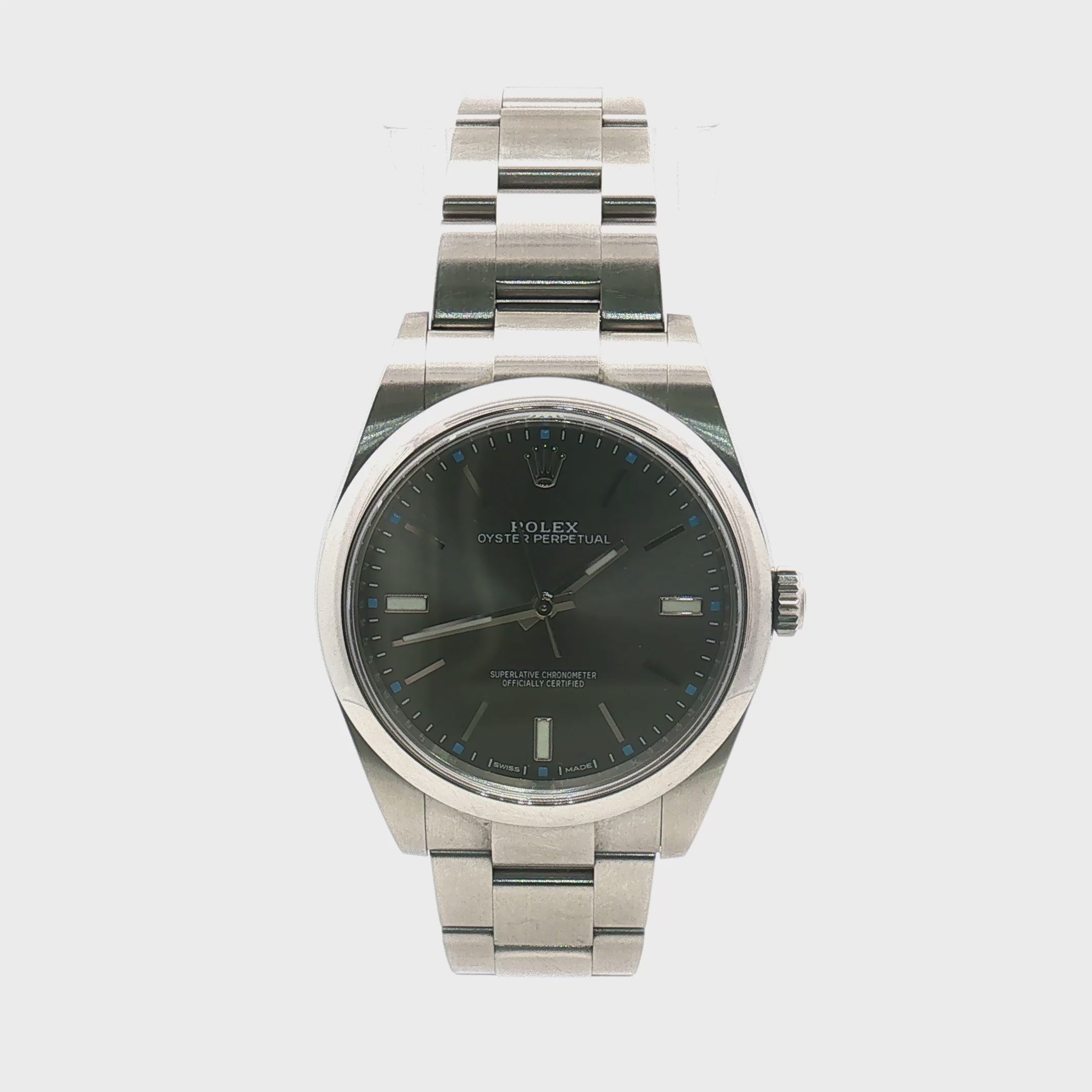 Load video: Rolex Oyster Perpetual Dark Rhodium Dial 39mm