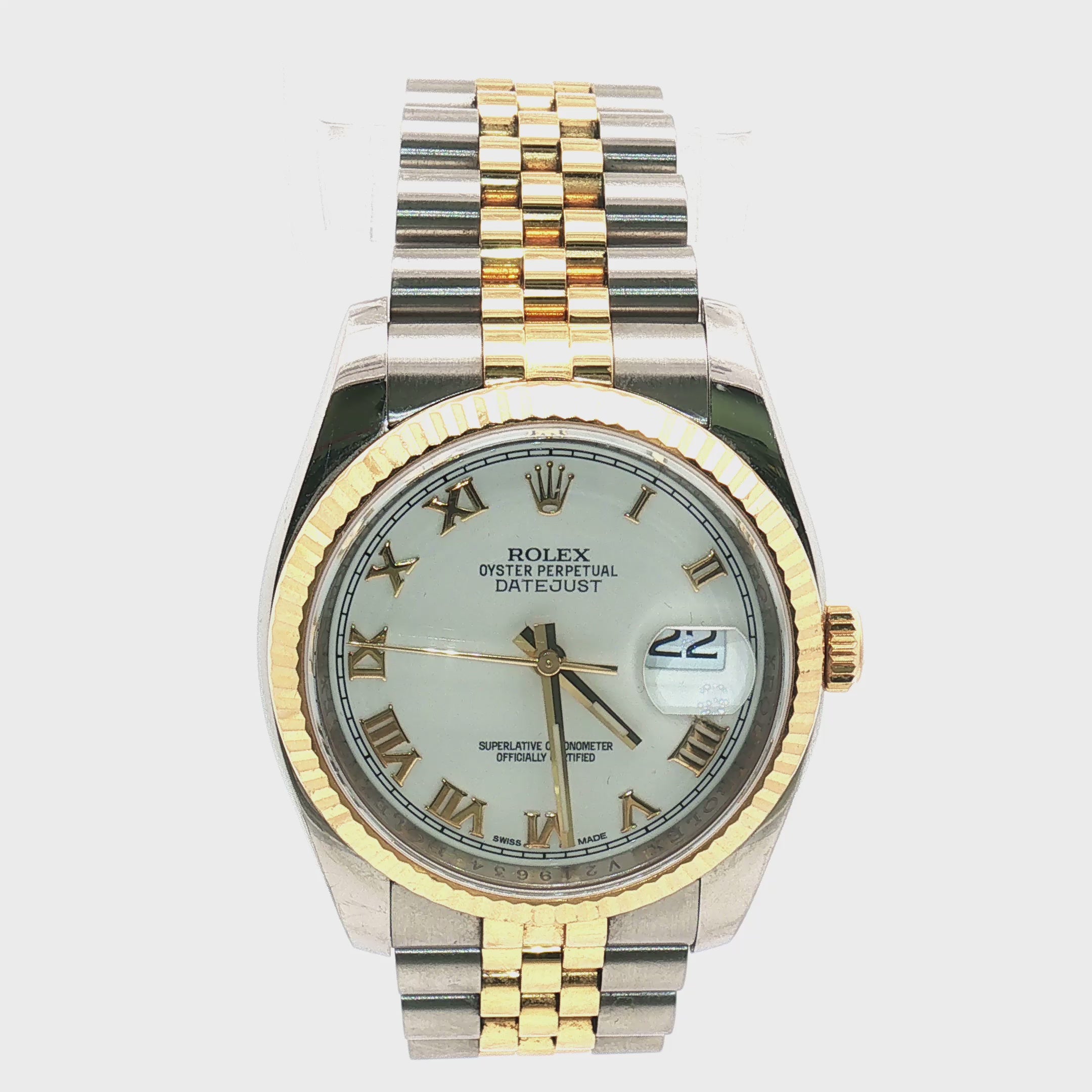 Load video: Rolex Datejust Two-Tone White Roman Dial 36mm