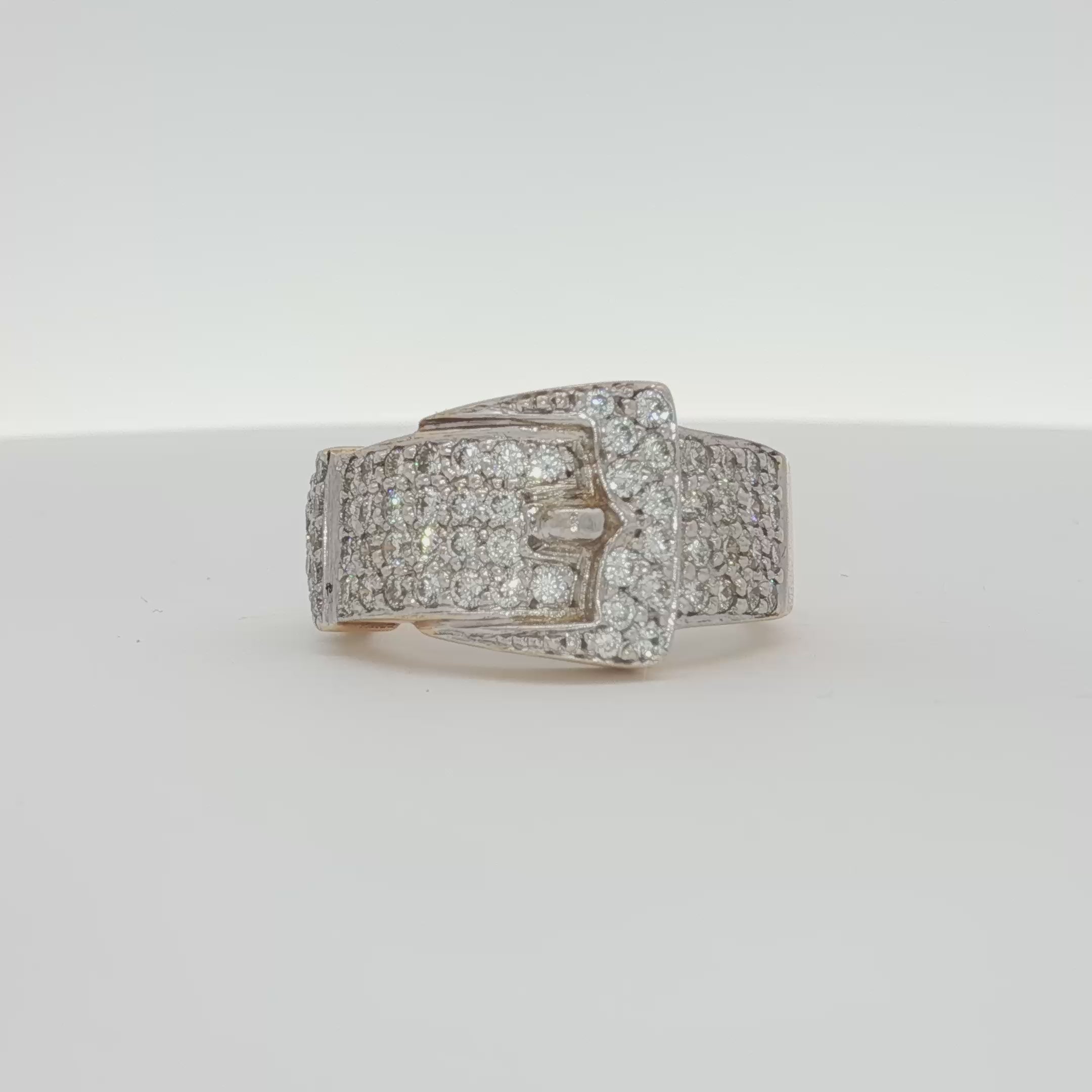 Load video: 14K Yellow Gold Diamond Belt Buckle Ring