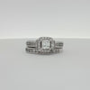 14K White Gold Diamond Cluster Engagement Ring & Wedding Band Set | Coordinated Halo & Channel Design | Size 7