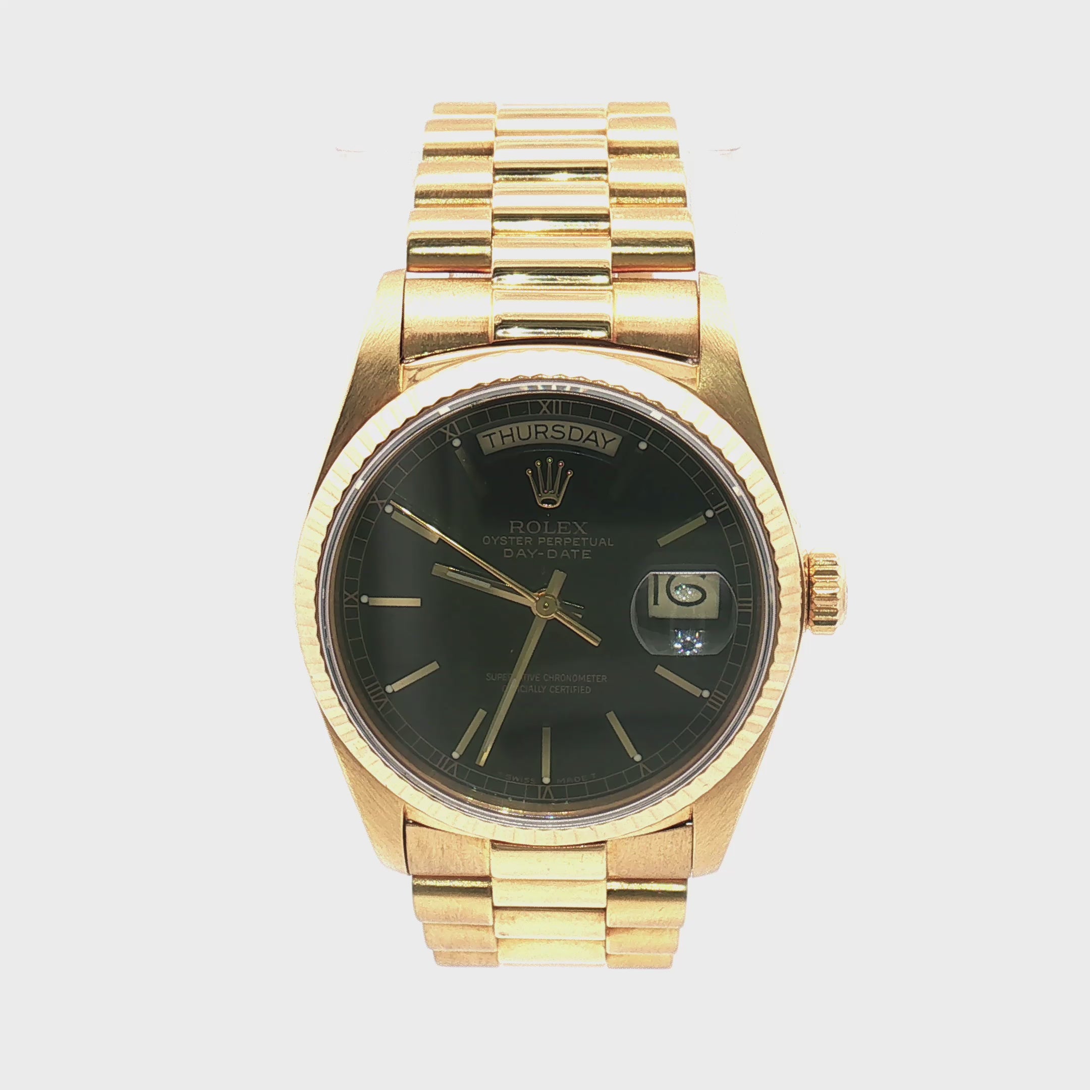 Load video: Rolex Day-Date 36 Yellow Gold Black Dial