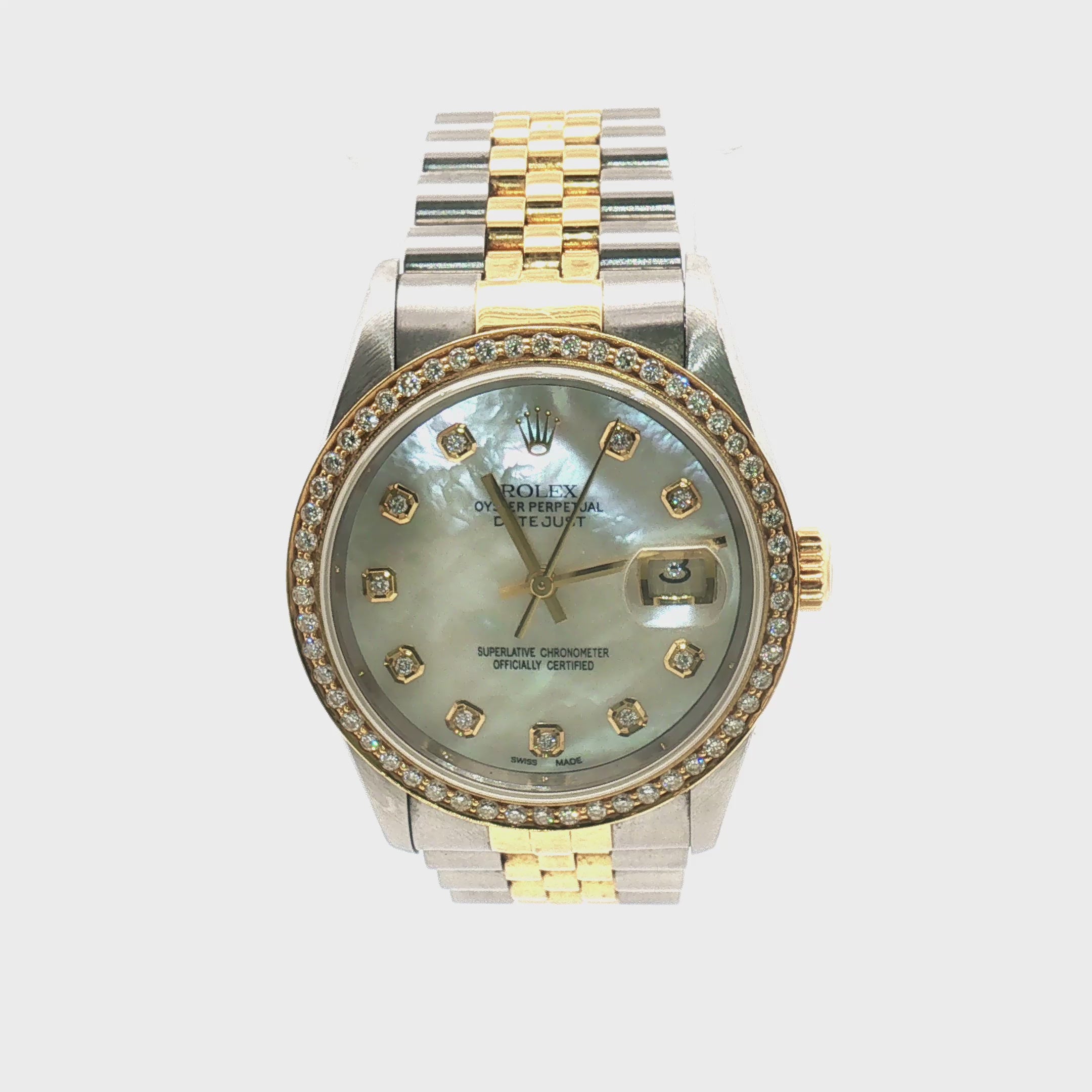 Load video: Rolex Datejust Two Tone MOP Diamond Dial 36mm