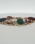 14K Yellow Gold Multi-Stone Scarab Link Bracelet | Carved Cabochon Design | Size 5