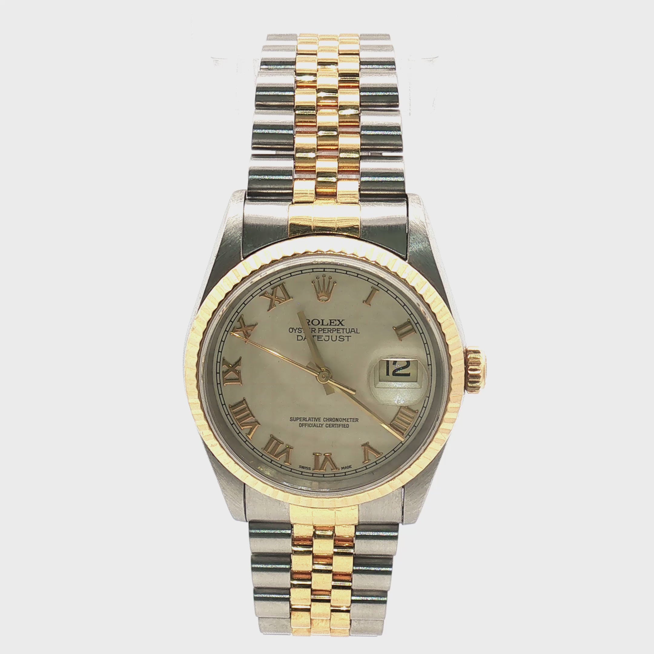 Load video: Rolex Datejust Two-Tone Tapestry Dial 36mm