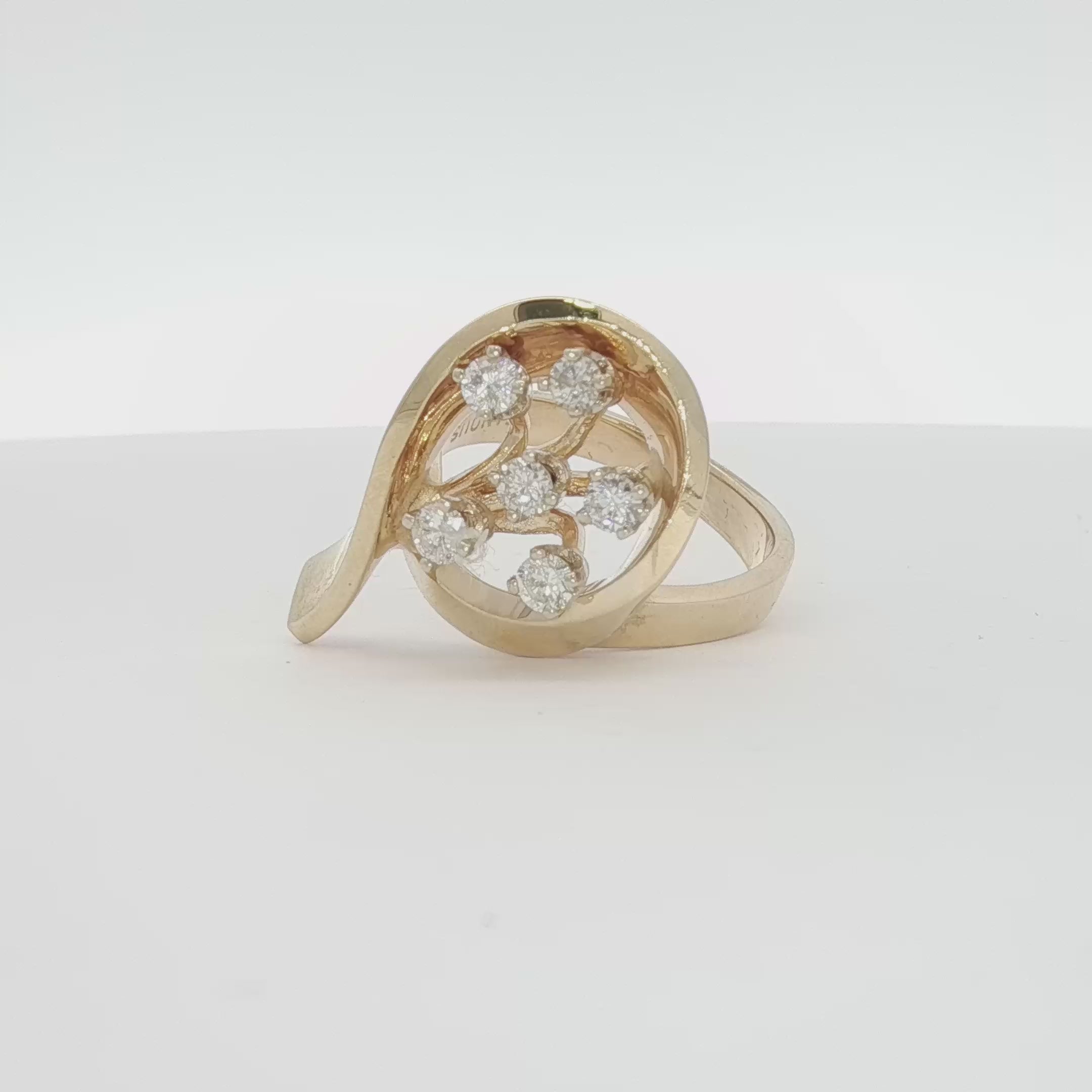 Load video: 14K Yellow Gold Diamond Flower Ring
