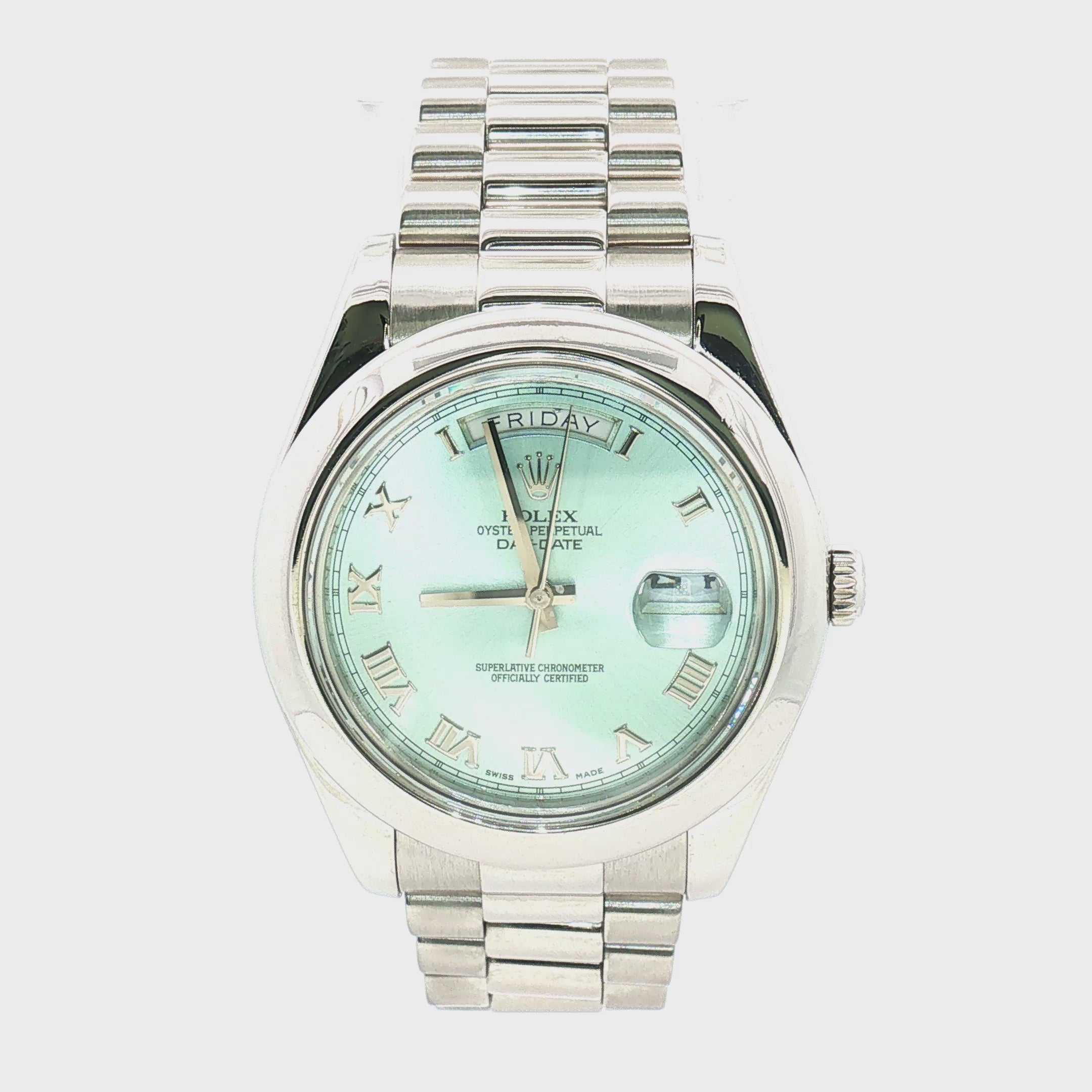 Load video: Rolex Day-Date II 41mm Ice Blue Roman Dial Platinum
