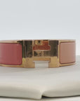 Hermès Wide H Bracelet in Peach Enamel and Yellow Gold Tone