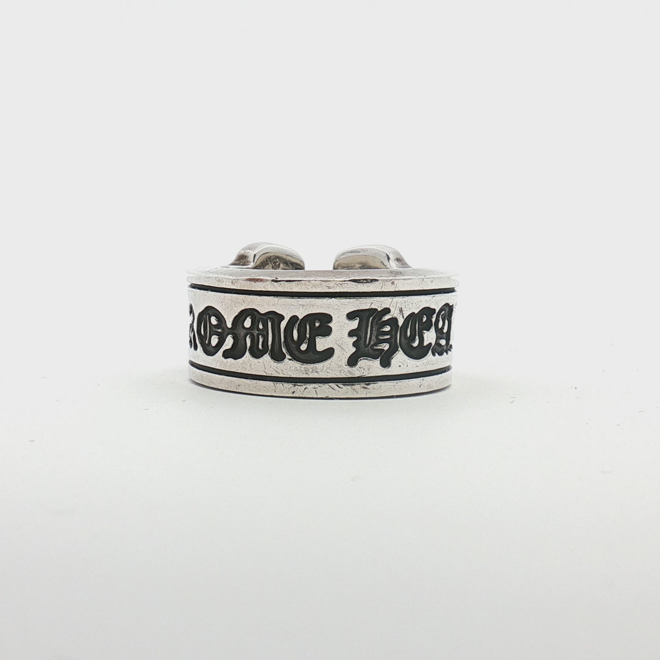 Load video: Chrome Hearts Scroll Logo Ring