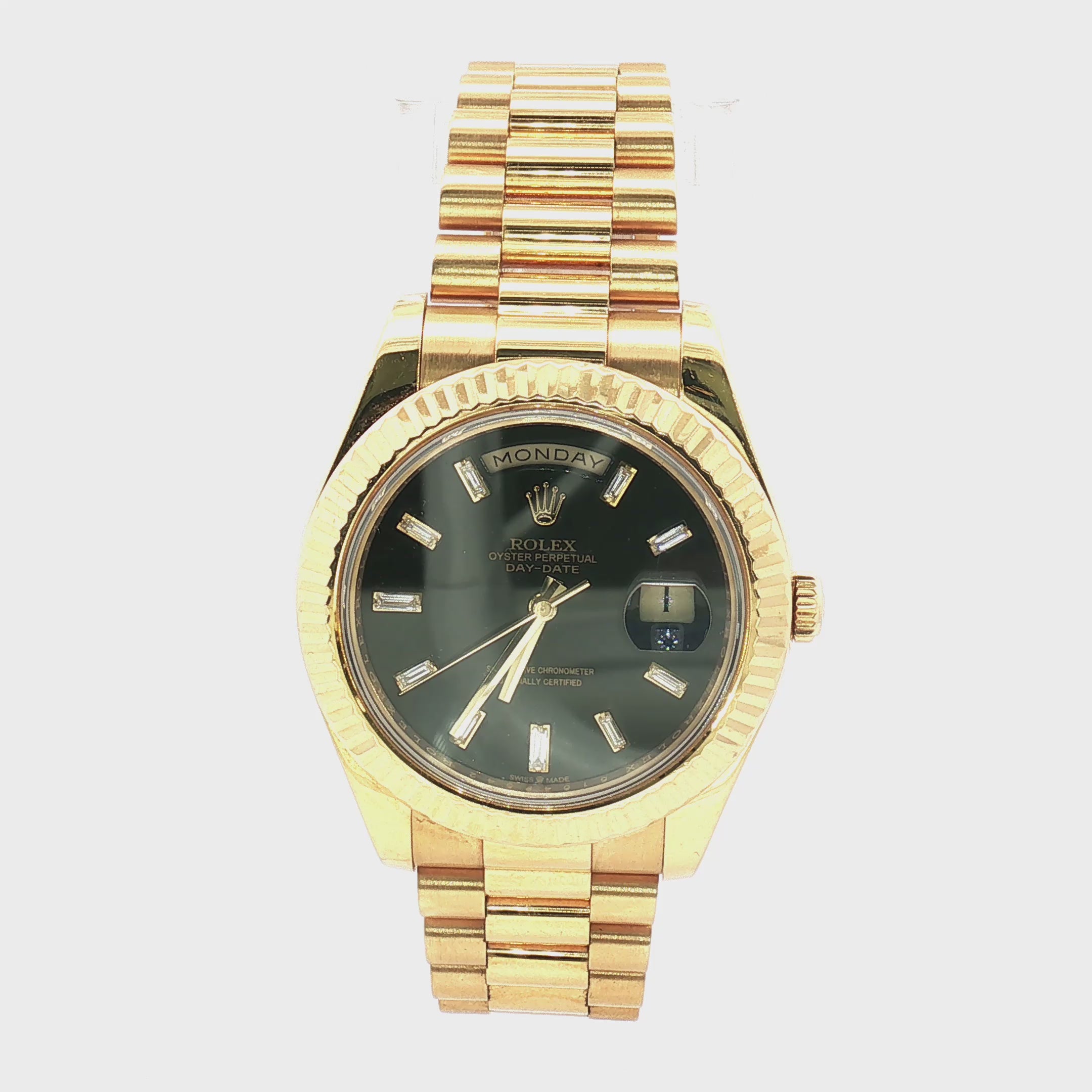 Load video: Rolex Day-Date II 41mm Black Diamond Dial 18k Yellow Gold