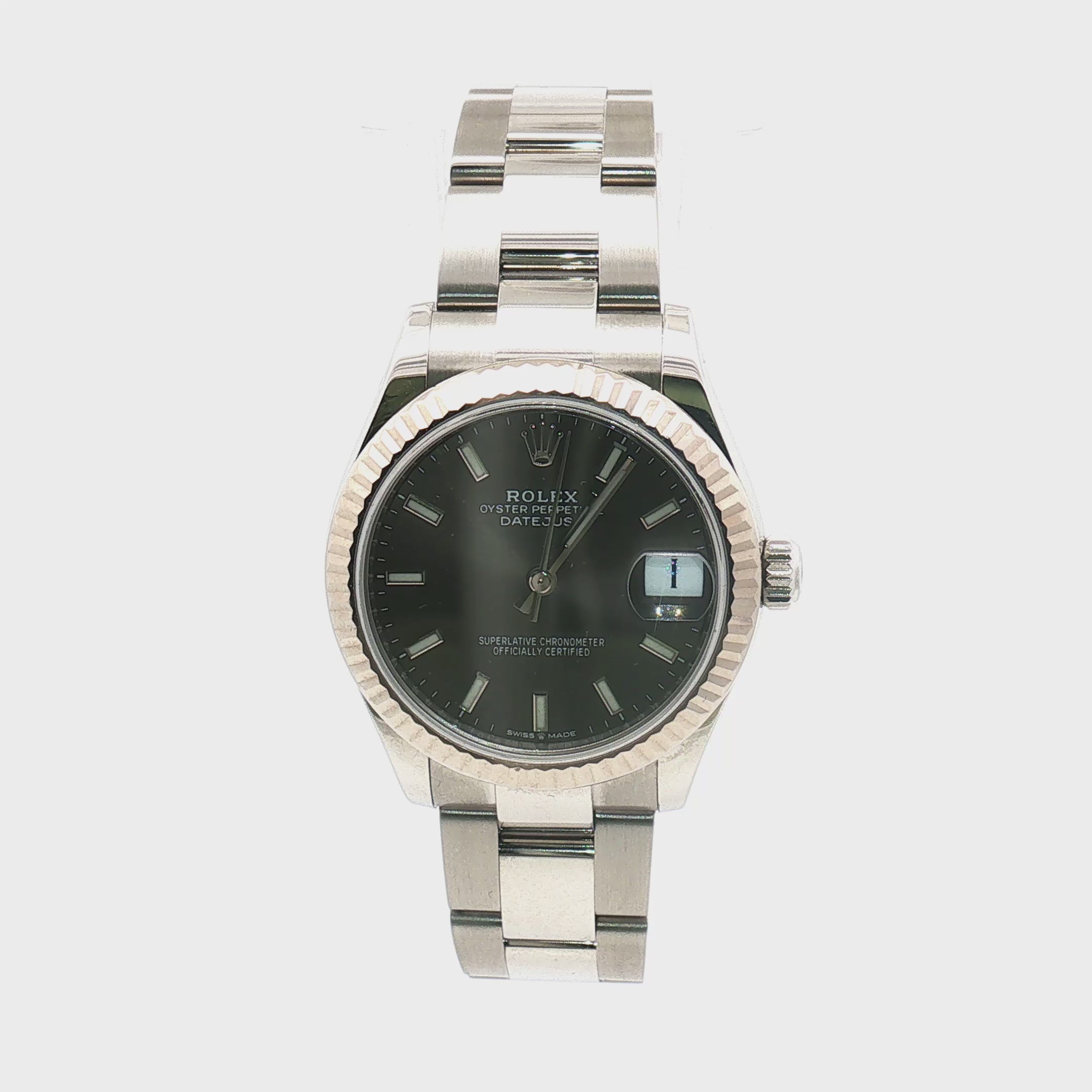 Load video: Rolex Datejust Grey Dial Fluted Bezel 31mm