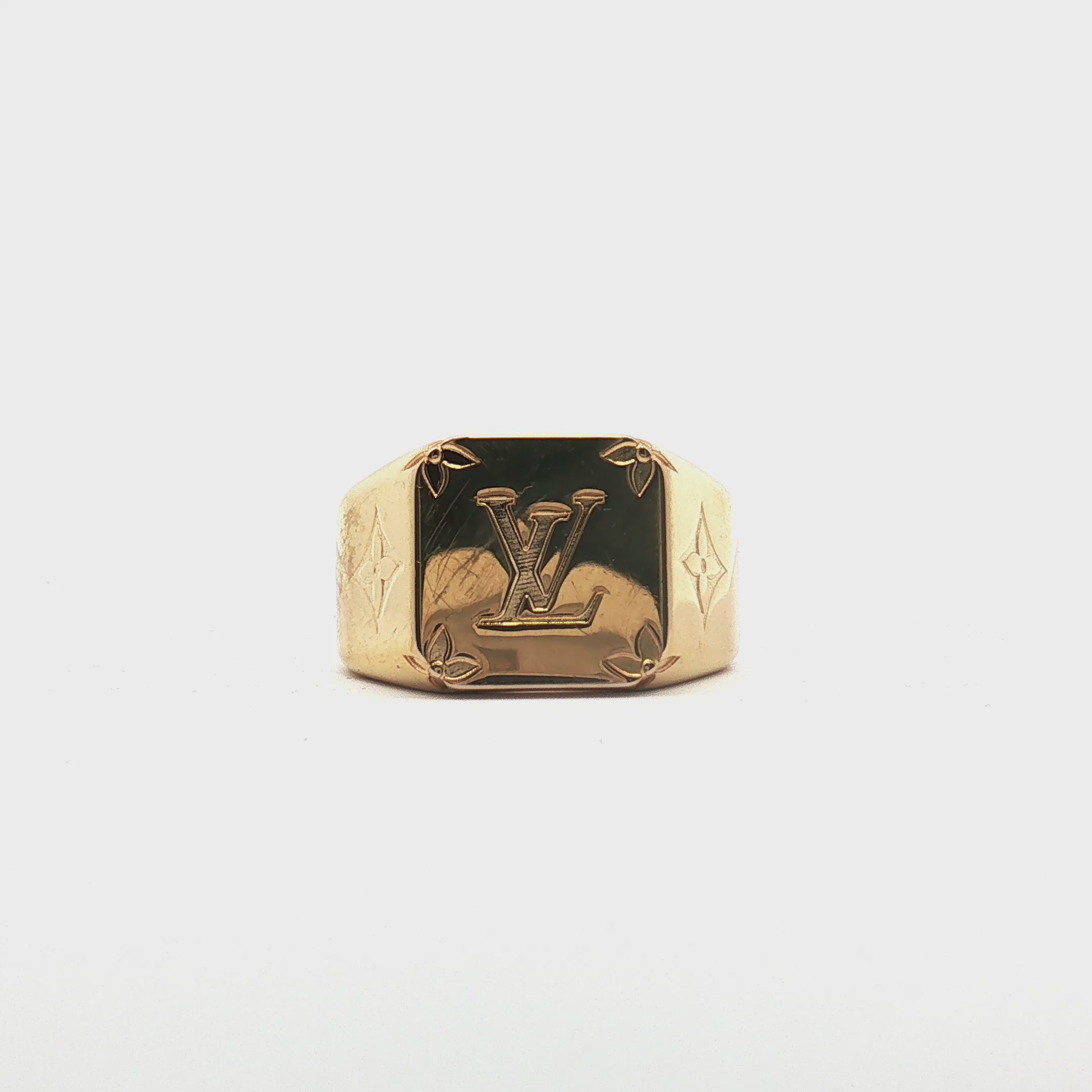 Load video: Louis Vuitton Gold-Tone Monogram Signet Ring