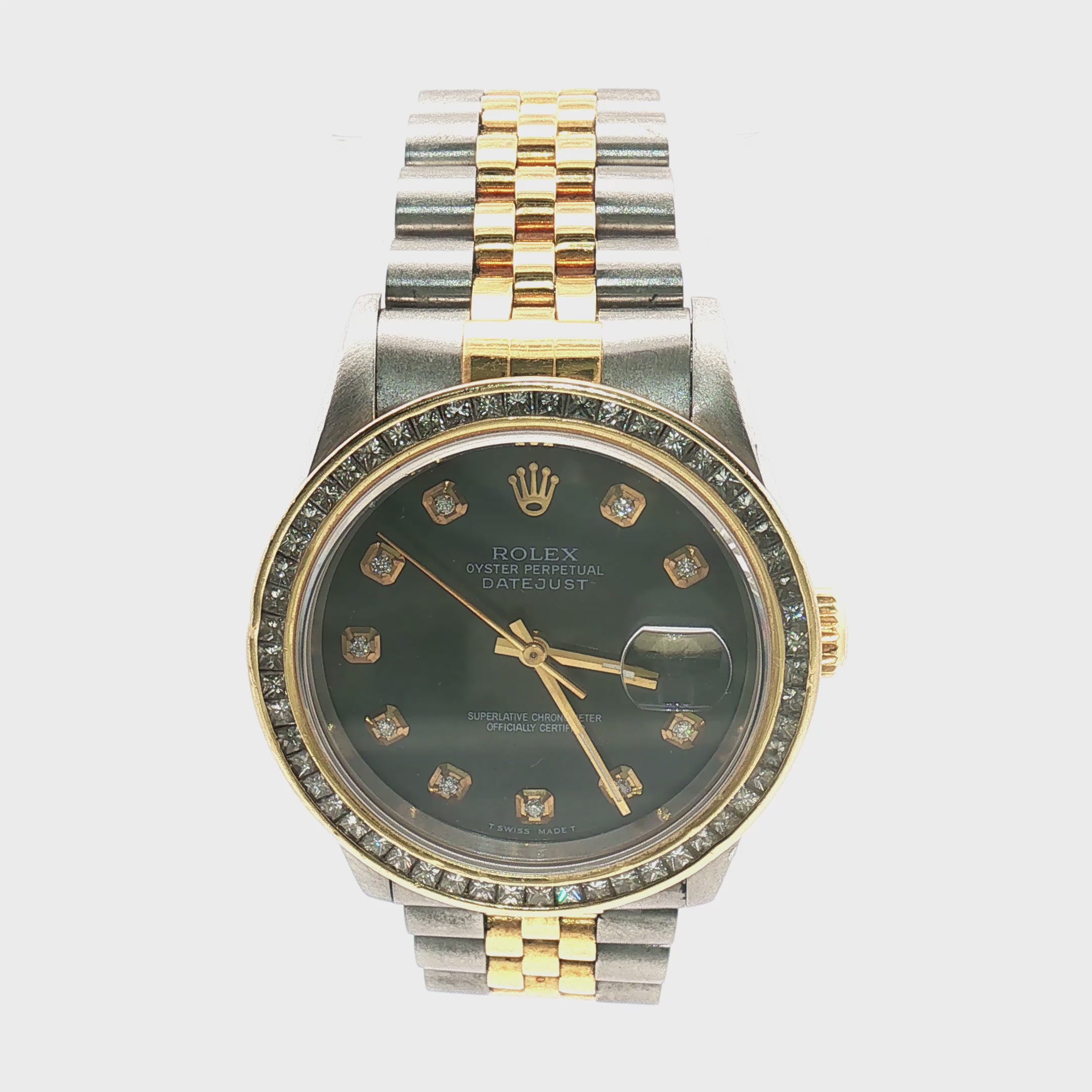 Load video: Rolex Datejust Two-Tone Black MOP Diamond Dial 36mm