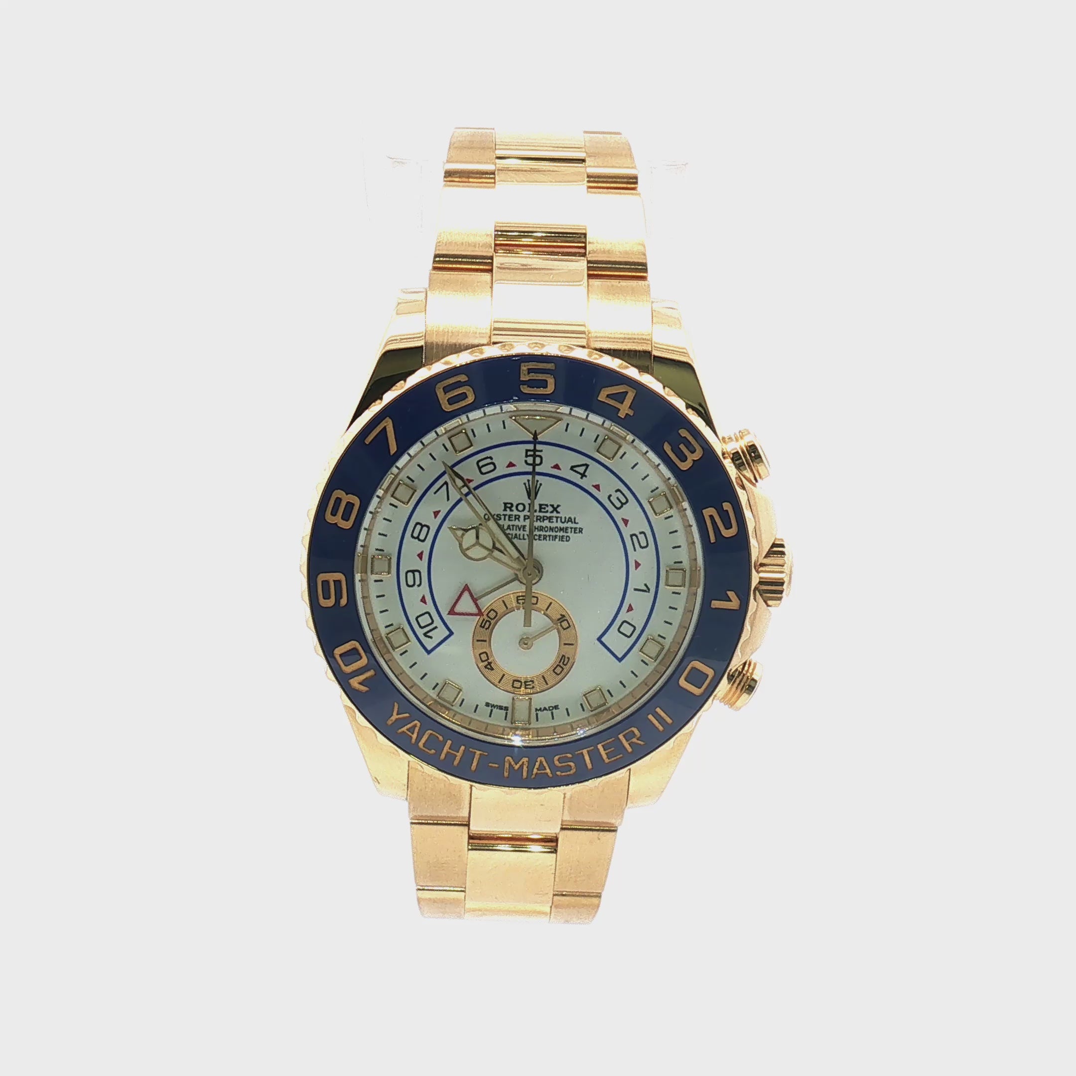 Load video: Rolex Yacht-Master II Yellow Gold White Dial 44mm