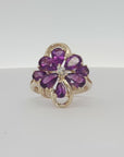 10K Yellow Gold Amethyst Flower Ring | Floral Cluster Design | Size 6